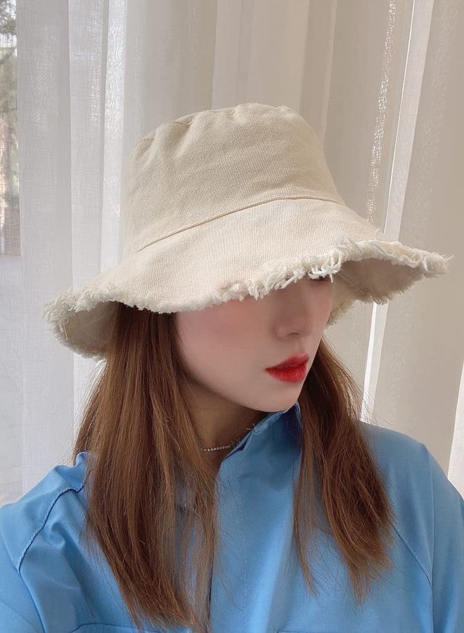 FGSS Bucket-Hat-Distressed Sun-Protection Washed-Cotton Beach-Sun-Hat - Summer-Wide-Brim(3.2inch Brim) Beach-Cap(Size:S-M) Beige - Image 5